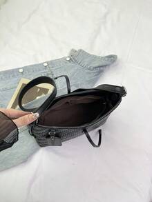 女士 PU 菱形图案单肩包，可调节肩带