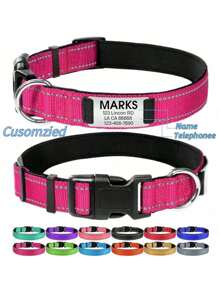 Customized Reflective Soft Padded Dog Collar With Engraved Sliding ID Tag, Suitable For Medium-Sized Dogs, Personalized Pet Collar With Name And Contact Information Engraved To Prevent Loss Ornamental,Engraved,Stainless Stylish,Fashion,Colorful,Vintage,Cute,Contracted,Cuties Custom,Unique,Customized,Personalized Pet For Anniversaries,For Birthdays