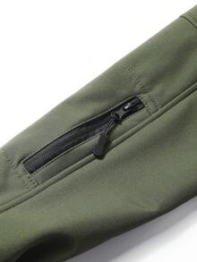 Men's Fashion Multi-Pocket Fleece Lined Windbreaker Jacket - Polyester, Zipper Pockets For Convenience, Adjustable Cuffs, Suitable For Autumn/Winter Hiking, Fishing, Outdoor Activities