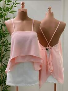 2-Piece Set Women's Elegant Blouse, Two-Ruffled Loose, Versatile, Casual, Summer Fashion - Xanh và hồng - Xem 3