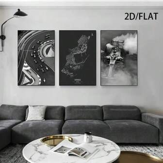 3pcs Set Vintage Abstract Minimalist Art, F1 Racetrack Aerial View Canvas Poster, Frozen Moment Of Racing Car Drifting, Suitable For Racing Club, Home, Bedroom, Office Decor Wall Art Gift - Unframed
