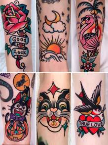 17 buc/set tatuaje temporare, autocolante tatuaje false impermeabile cu desene animate drăguțe cu motive florale vechi pentru bărbați și femei, durează 1-5 zile
