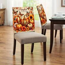 1pc/4pcs/6pcs/10pcs Autumn Series Pumpkin & Floral Butterfly Pattern Plush Chair Cover, Removable Short Plush Material Chair Slipcover, Chair Back Protector Cover, Suitable For All Seasons, Holiday Decor Chair Cover, For Dining Room, Living Room, Home Chair Protection, With Back Protection, Applicable To Dining Room, Office, Living Room, Hotel And Home Decor