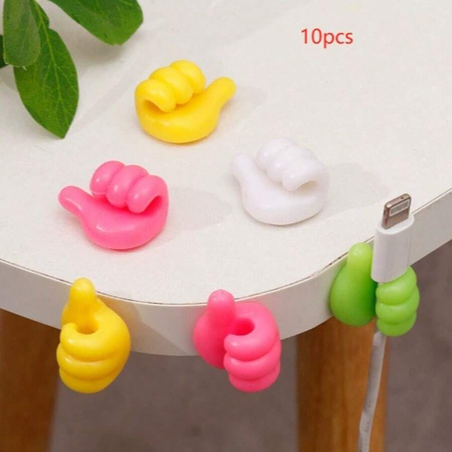 10-Pack Cartoon Hand-Shaped Adhesive Cable Clips, Silicone Charger Cord Organizer, Phone & Data Line Management Hooks, Multi-Purpose Cable Holder, No Battery Required, Non-Electric Cable Tidy Accessories