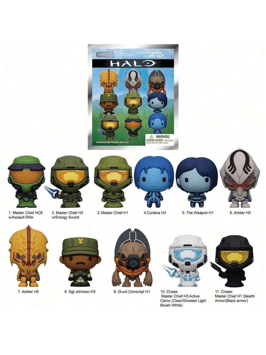 Microsoft 1个光环官方授权3D动漫角色系列神秘散装袋夹钥匙扣，随机一个，可能是Cortana H3、士官长H1或其他角色，适合作为家人、朋友、粉丝的周年纪念生日礼物。 - MN-37045 - 查看 1