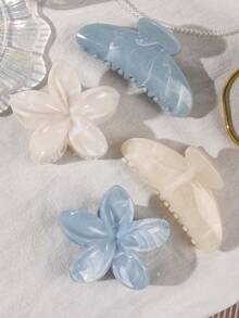 4 件套波西米亚甜美米色和蓝灰色大理石图案半圆形雏菊花发夹，沙滩/夏季发饰花爪夹秋季配饰秋冬度假装女士 - 彩色 - 查看 2