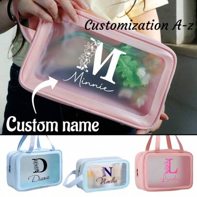 Borsa per trucchi personalizzata con nome, borse cosmetiche personalizzate per donne, borsa da viaggio per cosmetici personalizzata con lettera, borsa