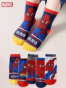 Marvel 5双装女士中筒袜，卡通蜘蛛侠图案，韩版风格，适合秋冬季穿着 - 彩色 - 查看 3