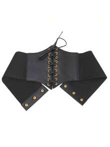 1 pieza Cinturón de cintura elástico con cordón para mujer, color negro, diseño minimalista adecuado para uso diario y disfraz de Halloween