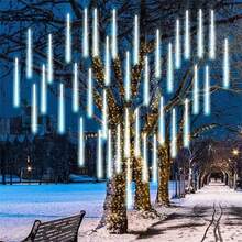 8-Tube LED Meteor Shower Christmas Tree Hanging Light, Battery Powered, Suitable For Christmas, Halloween, Wedding, Square, Street, Yard, Garden, Holiday Party Decoration Lighting - AA Battery Meteor Shower - View 4
