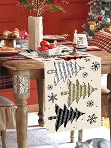 1pc 35*180cm/13.78*70.87inch Christmas Tree Pattern Tablecloth, Christmas Decorative Table Runner, Textured Plaid Patchwork Design Fabric, Suitable For Holiday Decoration, Home Party, Kitchen Tabletop - Christmas - View 8