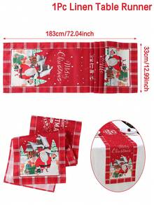 1 Stück Weihnachts-Tischläufer aus Leinen, Weihnachtsmann & Weihnachtsbaum & Schneemann Weihnachts- & Eichenrot Blumen Muster, versiegelter Leinenrand (Verpackung), Tischdecke, Tischflagge für fröhliche Weihnachten, Winterferien Heim Dekorationen, Tischschmuck, Weihnachtsgeschenk Tischdecke, Weihnachtsschmuck, 2025 Weihnachtsgeschenke 2026 Neujahr Dekoratives
