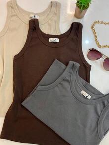 Kit Of 3 Ribbed Tank Tops In Comfortable Cotton Knit, Assorted Colors, Plain, 3 Units - Màu sắc hỗn hợp - Xem 4