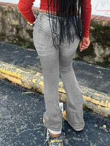 Quần jeans ống loe dáng ôm thời trang và thanh lịch dành cho nữ, thích hợp mặc thường ngày vào mùa xuân. - Màu Xám nhạt - Xem 3