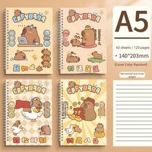 4本A5横线笔记本，水豚可爱便签本，60页厚纸螺旋装订，学习笔记，简约可爱作文簿，学生文具 - 彩色 - 查看 13