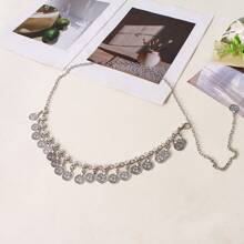 1 件女士金属腰链，装饰腰带适合连衣裙、裙子、肚皮舞，百搭银色秋季、秋季、万圣节