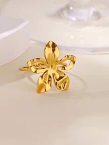 1 Stück Edelstahl Blume Offene Ringe Für Frauen 18K Vergoldet Ring Weibliche Ästhetischen Schmuck Geschenke, Cut Out - Goldgelb - Übersicht 4