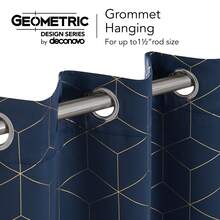2 Pcs Blackout Curtains For Bedroom & Living Room - Diamond Foil Print, Grommet Top, Thermal Insulated & Room Darkening (Blocks Sun, Saves Energy) - 藏蓝色 - 查看 5