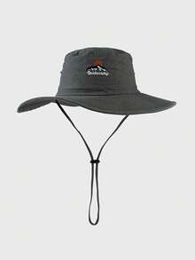 1pc Unisex Solid Color Embroidered Fisherman Hat, Fashion Outdoor Hiking Fishing Sun Protection Windproof Rope Hat, Casual Versatile For Daily Use, Suitable For Spring, Autumn & Winter - MZ824 - View 12