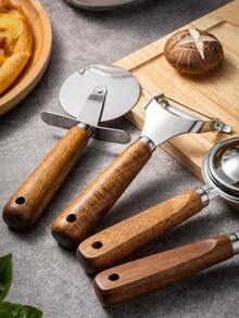 1pc Rosewood Kitchen Tool Set, Stainless Steel Peeler, Cheese Grater, Pizza Cutter, Baking Tools