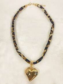 1pc Leopard Print Heart Pendant Necklace, Daily Accessory, Date, Party Necklace, Women Gift
