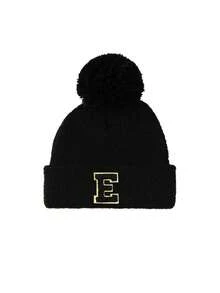 1pc Knit Hat With Pom Pom, Suitable For Baby Boys, Baby Girls, Children, Minimalist Style Winter Warm Hat, Suitable For Outdoor Activities And Daily Commute - Black - View 7
