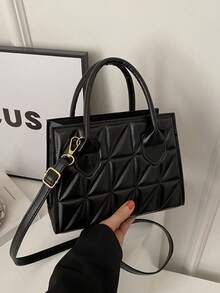 1pc Embossed Crocodile Pattern Handbag Single-Shoulder & Crossbody Bag - Black - View 2