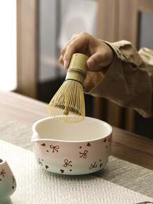 1/6pcs Japanese Matcha Tea Set, 530ml Capacity, Includes Cute Bow Matcha Bowl And Matcha Whisk, Suitable For Making Matcha Latte, Gift For Matcha Lovers
