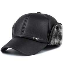 Gorro de invierno nuevo para hombre, gorra de béisbol de cuero de imitación, gorra con protección para los oídos a, gorra, gorro cálido para invierno al aire libre, sombrero para ancianos PSWU - Gris - Ver 10