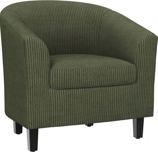 Corduroy Barrel Chair, Upholstered Club Accent Chair, Round Armchair With Soft Cushion For Living Room Bedroom Reading Room, Dark Green,10160465