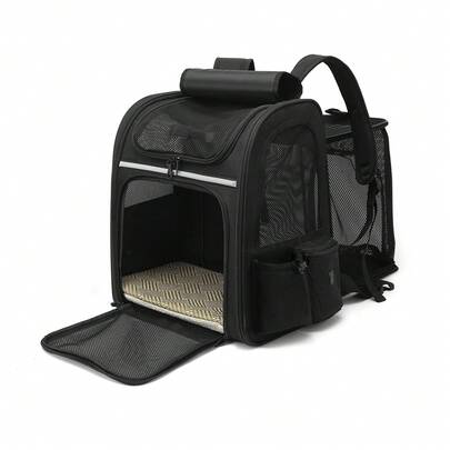 DOGAT Expandable Pet Backpack Carrier For Cats, Kittens, Small Dogs And Puppies, Breathable Mesh Travel Bag With 5 Entrances, Foldable Cat Dog Rucksack With Strap, Pockets And Luggage Strap