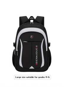 1 pieza Conjunto de mochila casual minimalista de color contrastante, mochila de estilo universitario de poliéster, bolsa de viaje ligera de gran capacidad, correa para el hombro ajustable, forro de poliéster, cierre con cremallera, diseño de múltiples bolsillos, adecuado para la escuela y actividades al aire libre, conjunto de mochila de viaje