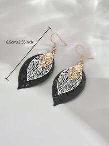 1 对女士复古时尚百搭叶子镂空金属耳环，适合度假和日常佩戴 - 黑色992 - 查看 2