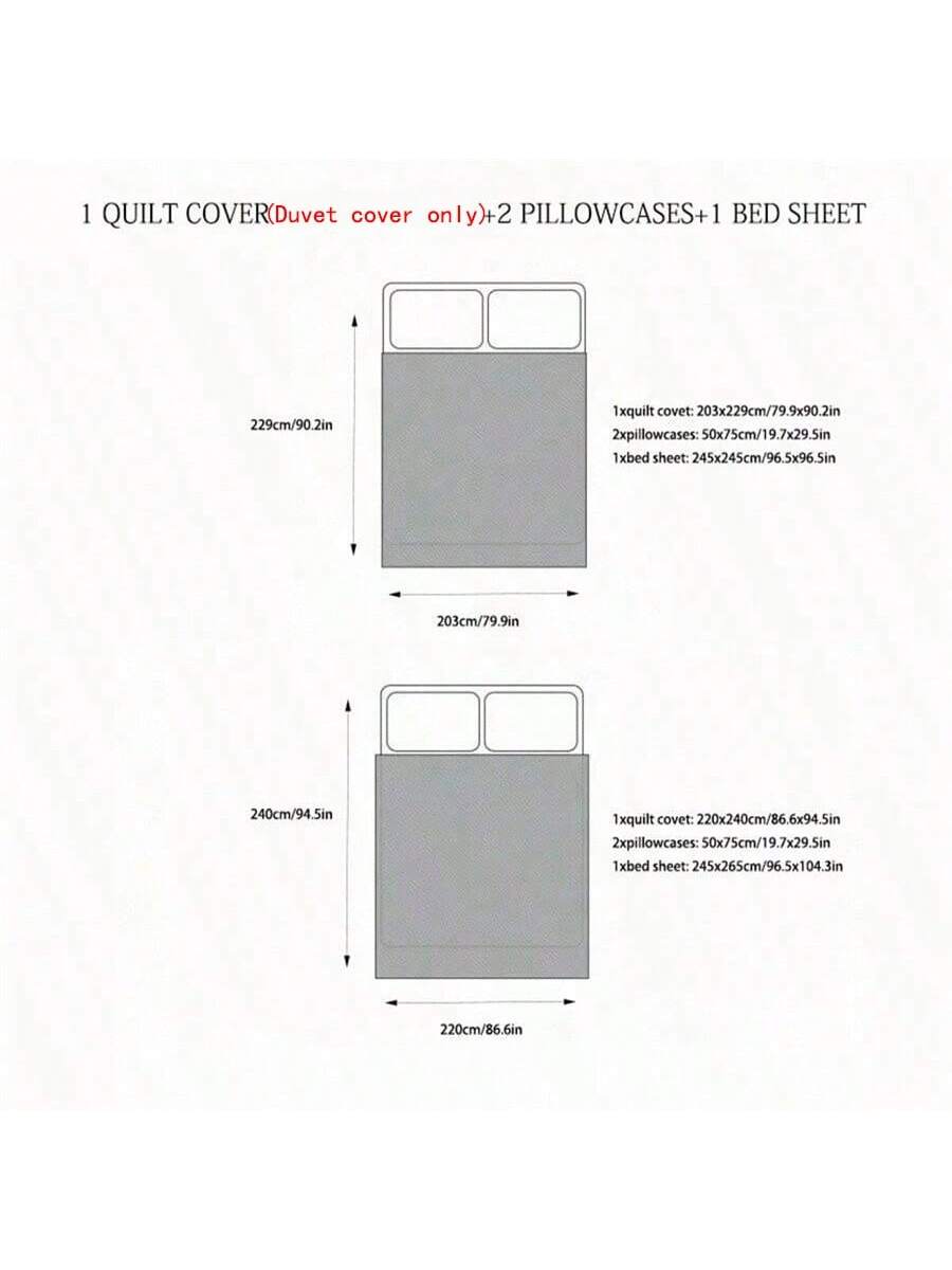 4 قطع طقم سرير بتصميم ريش مطرز ذو لون أحادي ناعم