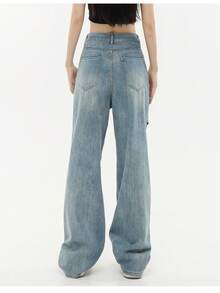 Women' Y2K Ripped Jeans Casual Straight-Leg Baggy Wide-Leg Hollow-Out Design Fashion Denim Pants Street Style Harajuku Clothing