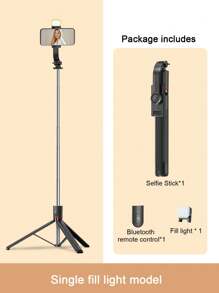 Palo selfie portátil de 1.7M/69cm con luz LED de relleno multicolor, palo selfie trípode expandible, control remoto inalámbrico y trípode, liviano y compacto, compatible con 16, 15, 14, 13, 12 Pro, Xs Max, Android, GoPro