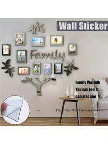 1 套家庭树墙饰，亚克力 DIY 马赛克镜面贴纸，相框拼贴家居装饰，3D 立体自粘照片墙，家庭墙贴，适用于客厅、卧室、餐厅、办公室、新居礼物，大尺寸 47X47 英寸房间装饰客厅装饰
