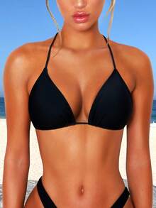 OZICERD Womens Halter Triangle Bikini Tops String Bikini Tops For Women Push Up Bathing Suit Swim Tops Sexy White Red Black Triangle Bikini Top Black Beach Vacation Outfit Halter Tie Bikinis Tops Sexy Triangle Bikini Top Push Up Large Breast Bust Rave Pool Cute Bikinis Party SummerBathing Suit Swim Top Swimwear Removable Paddings - 黑色 - 查看 1