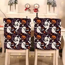 1 pieza/4 piezas/6 piezas/10 piezas Funda de silla de felpa corta con estampado de fantasmas y calabazas de Halloween, funda de silla de felpa corta desmontable, protector de respaldo de silla, adecuado para todas las estaciones, funda de silla decorativa navideña, para comedor, sala de estar, protección de silla para el hogar, con protección de respaldo, aplicable a comedor, oficina, sala de estar, hotel y decoración del hogar