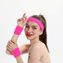 Bộ 3 món băng đeo cổ tay và băng đô thể thao - Bộ băng đeo cổ tay và băng đô unisex, phù hợp cho tập luyện, lễ hội Halloween và các dịp khác, thích hợp cho trang phục mùa hè. - Nhiều màu - Xem 12