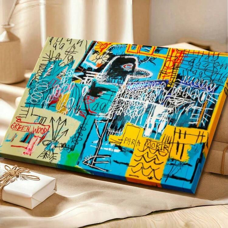 Basquiat Wall Art Jazz Wrapped Framed Canvas Wall Art, Vintage Prints Poster, A Collage Of Many Different Images Of People, Birthday Party Decor, Decorative Wall Art For Living Room Bedroom Office, Hanging Hardware Included - Framed, Horizontal - 包裹式框架 - 查看 3
