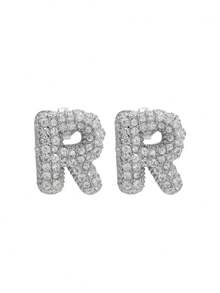 1 对泡泡首字母耳钉精致泡泡方晶锆石 26 个字母 A-Z 个性化名字耳钉情人节珠宝生日礼物适合女士和女孩 - 大號字母耳環 - 查看 44