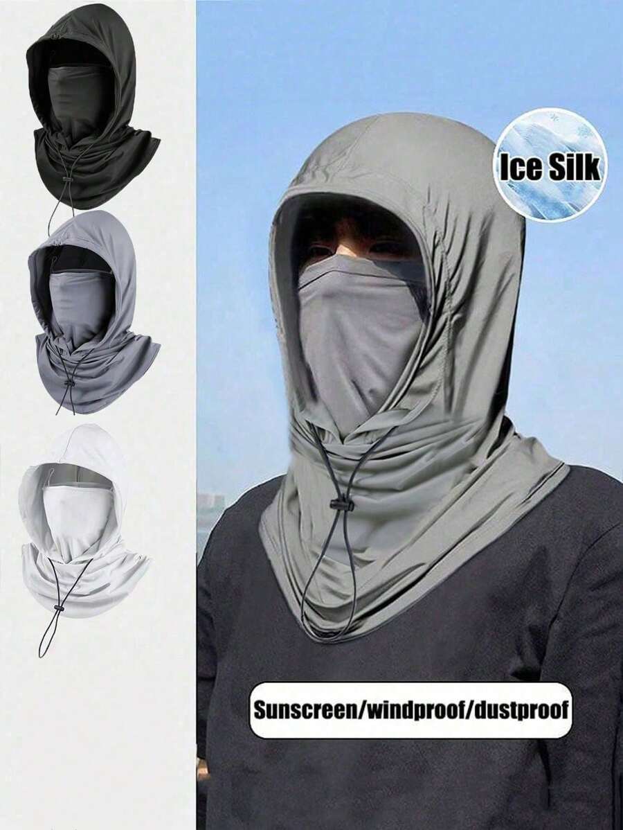 男女通用冰丝遮阳巴拉克拉法帽 - 防紫外线骑行全脸罩 - 透气、无缝、可调节颈围围巾，带抽绳，户外摩托车骑行钓鱼头饰帽子，带挂耳，女士防晒面罩，男士骑行风帽，男女通用透气面罩，适合户外活动、旅行、徒步旅行、滑雪、骑自行车 - 彩色 - 查看 1