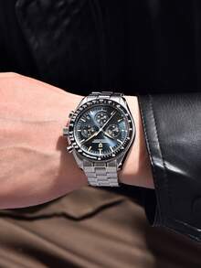 PAGANI DESIGN 2025 新月男式计时石英表黑色日本 VK63 蓝宝石玻璃不锈钢 100 米防水男表 PD-1701