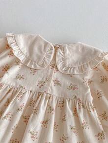 1pc Young Girl' Casual Floral Embroidered Long Sleeve Dress, Comfortable & Fashionable For Autumn - Apricot - View 5