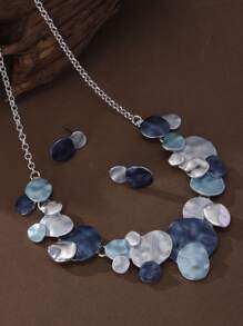 Cring Coco 1 套女士优雅复古波西米亚风格紫色渐变圆形十字交叉锌合金耳环和项链首饰套装，适合日常佩戴和正式场合