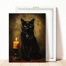 1 件黑猫复古装饰艺术帆布印刷品，经典哥特式宠物肖像墙艺术，动物主题可选框架绘画海报，适用于室内和室外装饰 - 非常适合家庭办公室、客厅、卧室家居装饰万圣节装饰秋季装饰房间装饰 - 彩色 - 查看 11
