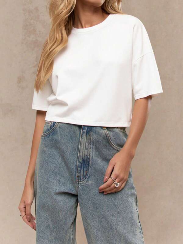 Alabaster White Cropped Oversized Tee 2025 Y2K Western Vacation Top Beach-Ready Summer Clothes For Women Going Out Staple Shirt Cute Casual Western Wear