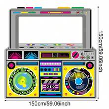 1pc Retro Polyester Radio Stereo Selfie Frame - 90s Hip Hop Party Decor With Colorful Lights & Balloons Pattern, Birthdays, Weddings, Housewarming & Celebrations, Suitable For Disco Themed Party Supplies, Party Photography Props, Fun Photography Props, Bachelor Parties,Hip-Hop Party Decoration ﻿