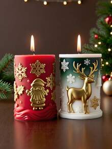 Stampo in silicone cilindrico 3D per candele natalizie (design piatto di renne e fiocchi di neve) - Per candele festive fai-da-te/artigianato in cera per aromaterapia, riutilizzabile e facile da smontare, ideale per decorazioni natalizie per la casa e regali fatti a mano - Stampo artigianale in silicone